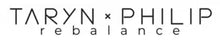 Collaborative brand name 'Taryn x Philip rebalance' displayed in a stylized font.